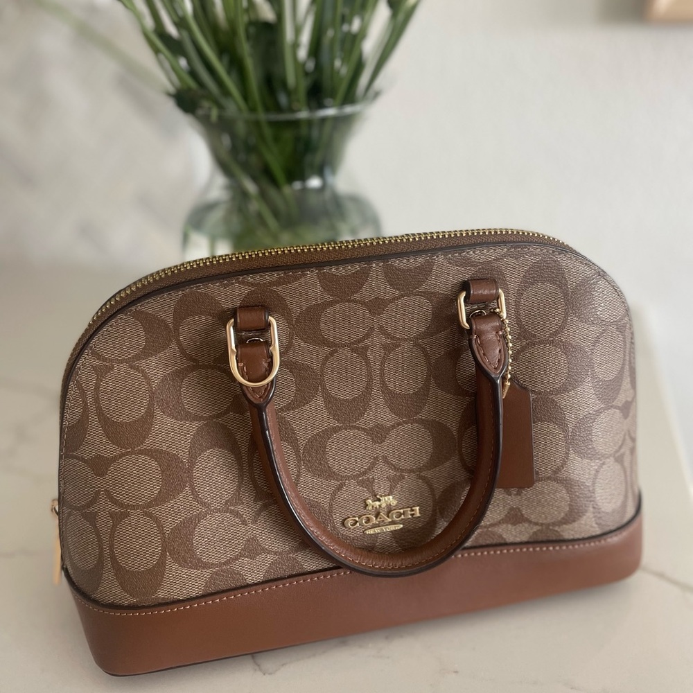 Coach Sierra Mini Brown Leather Satchel Dome Bag, brown signature